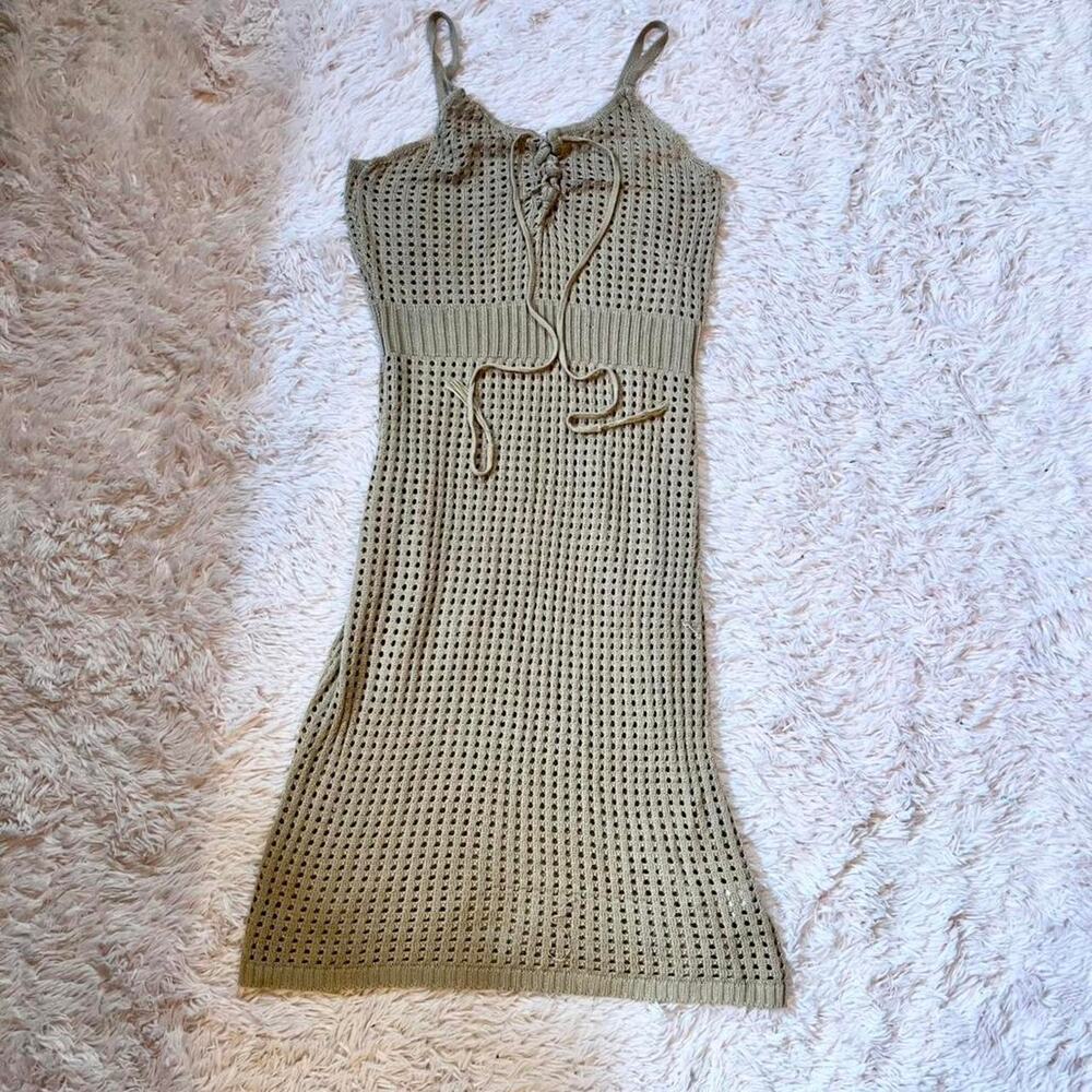 Boho Oatmeal Open Knit Crotchet Earthy Sun Hippie‎ Patchouli Indie Granola Dress
